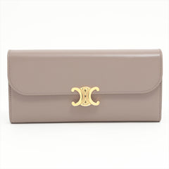 CELINE Triomphe Leather Large Long Wallet Taupe CELINE Triomphe Leather Large Long Wallet Taupe