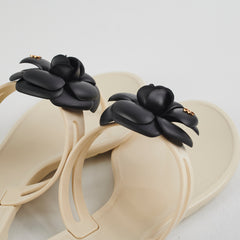 Chanel Camelia Jelly Sandals (Beige/Black) Size 40 Chanel Camelia Jelly Sandals (Beige/Black) Size 40