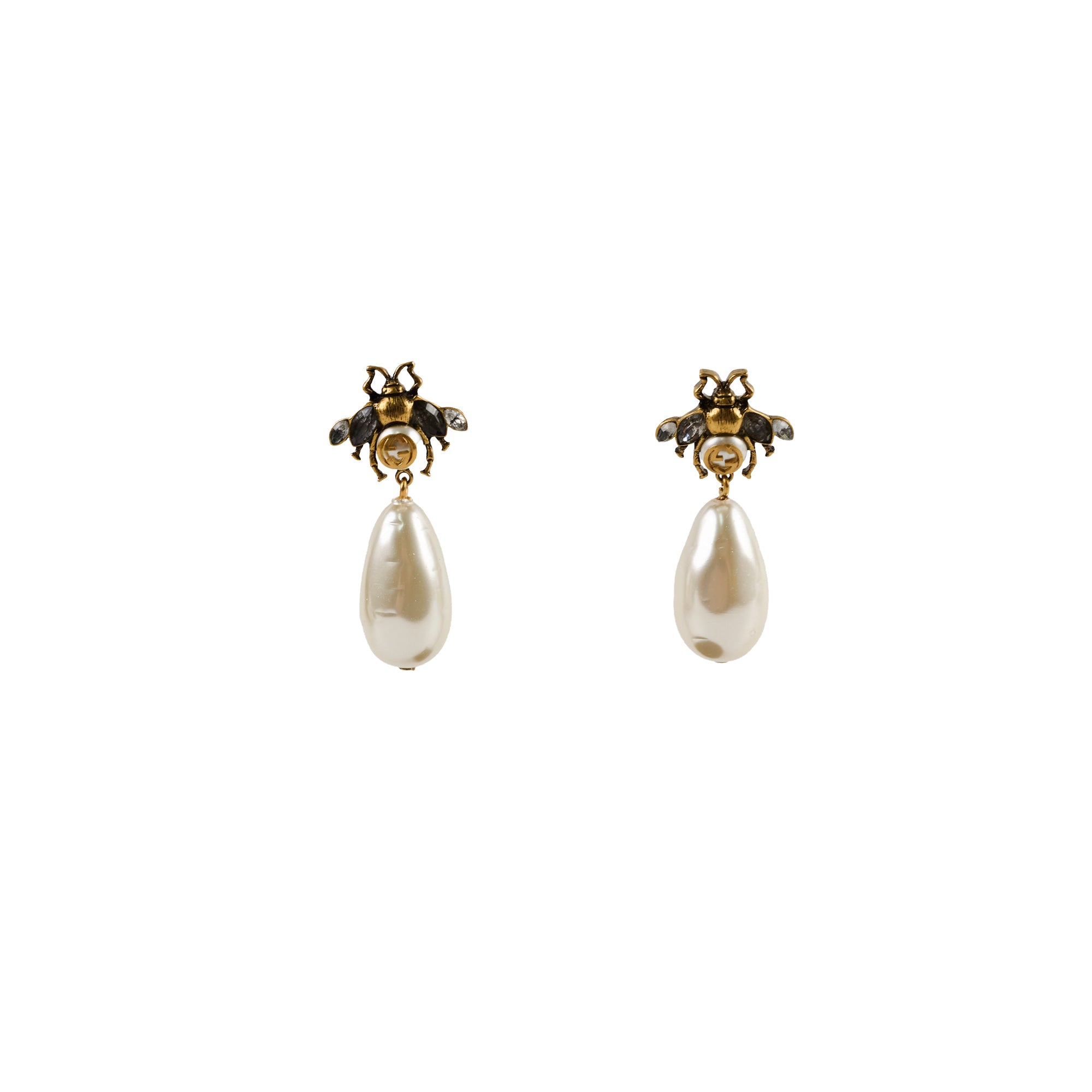 Gucci Aged Gold Finish Bee Earrings with Drop Pearl – THE PURSE AFFAIR