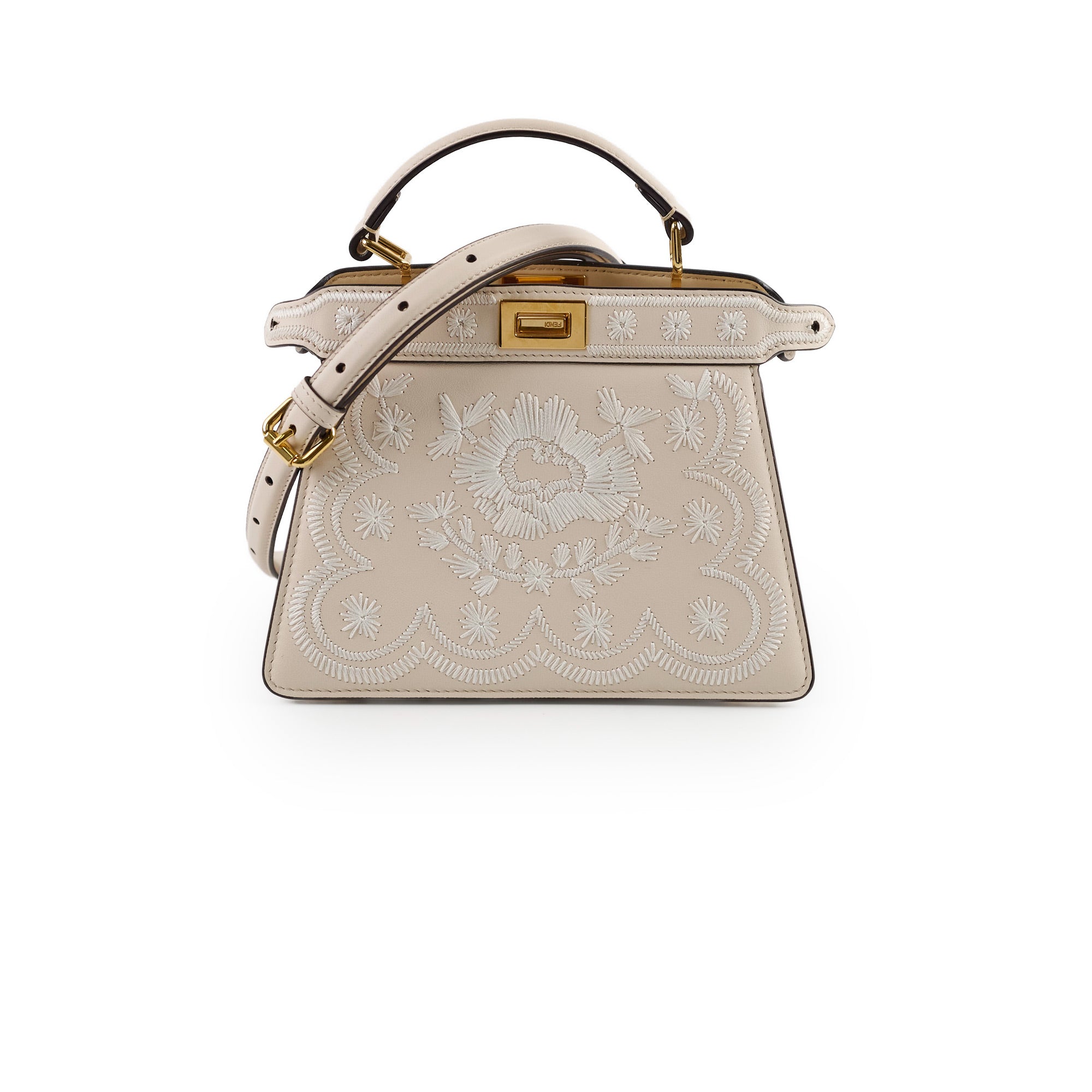 Beige Fendi Peekaboo Mini Fendi Peekaboo Mini Emroidered Bag Beige