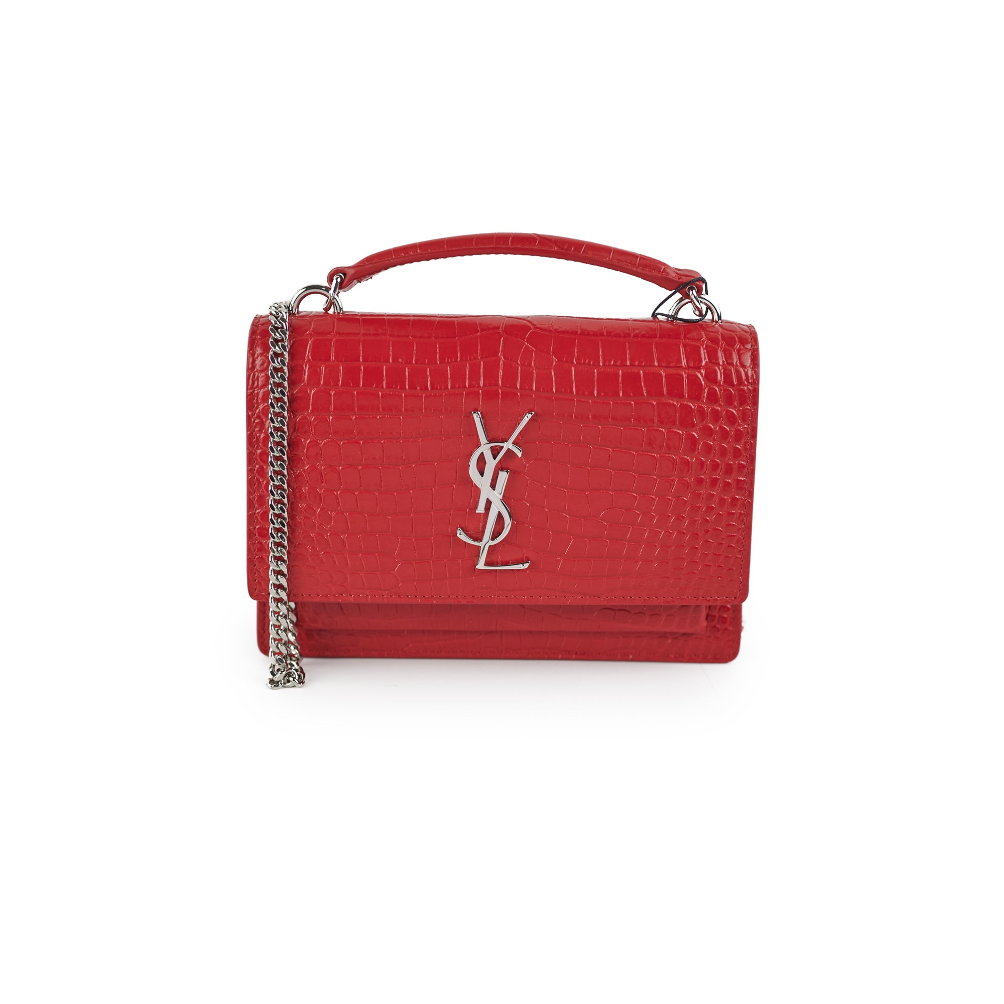 Saint Laurent Sunset On Chain Mini Croc Embossed Red – THE PURSE