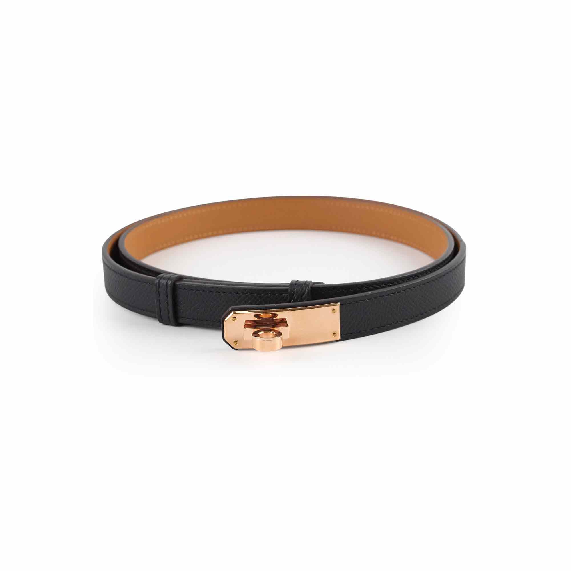 Hermes Kelly 18 Adjustable Belt Noir with Rose Gold B Stamp