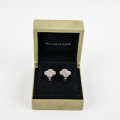 Van Cleef and Arpels Vintage Alhambra Earrings Mother of Pearl MOP White Gold Earrings