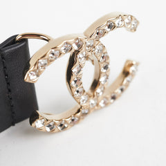 Chanel Gold Rhinestone Black Belt Size 80cm