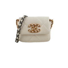 Chanel 19 Coin Purse with Chain White Goatskin Chanel 19 Coin Purse with Chain White Goatskin