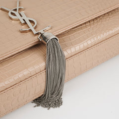 Saint Laurent Medium Kate Croc Beige Tassel Wallet On Chain WOC Saint Laurent Medium Kate Croc Beige Tassel Wallet On Chain WOC