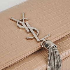 Saint Laurent Medium Kate Croc Beige Tassel Wallet On Chain WOC Saint Laurent Medium Kate Croc Beige Tassel Wallet On Chain WOC