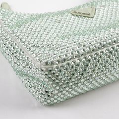 Prada Mint Green Satin Mini Crystal Studded Re-Edition 2000 Shoulder Bag Prada Mint Green Satin Mini Crystal Studded Re-Edition 2000 Shoulder Bag