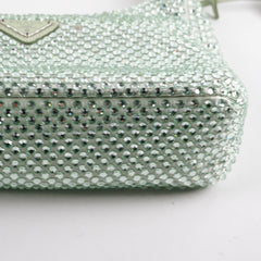 Prada Mint Green Satin Mini Crystal Studded Re-Edition 2000 Shoulder Bag Prada Mint Green Satin Mini Crystal Studded Re-Edition 2000 Shoulder Bag