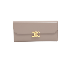 CELINE Triomphe Leather Large Long Wallet Taupe