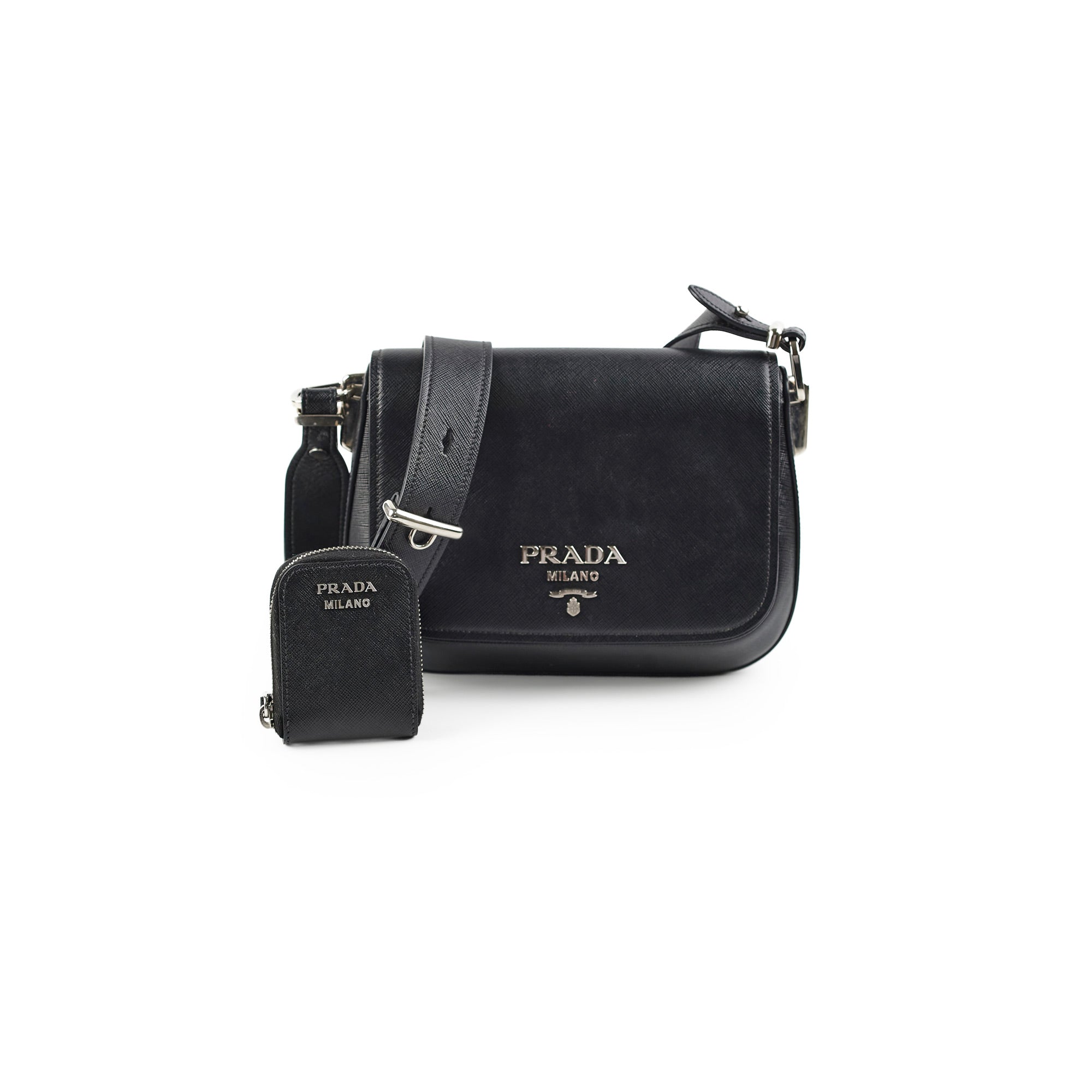 Prada Saffiano Flap Pattina In Pelle Black Crossbody Bag – THE