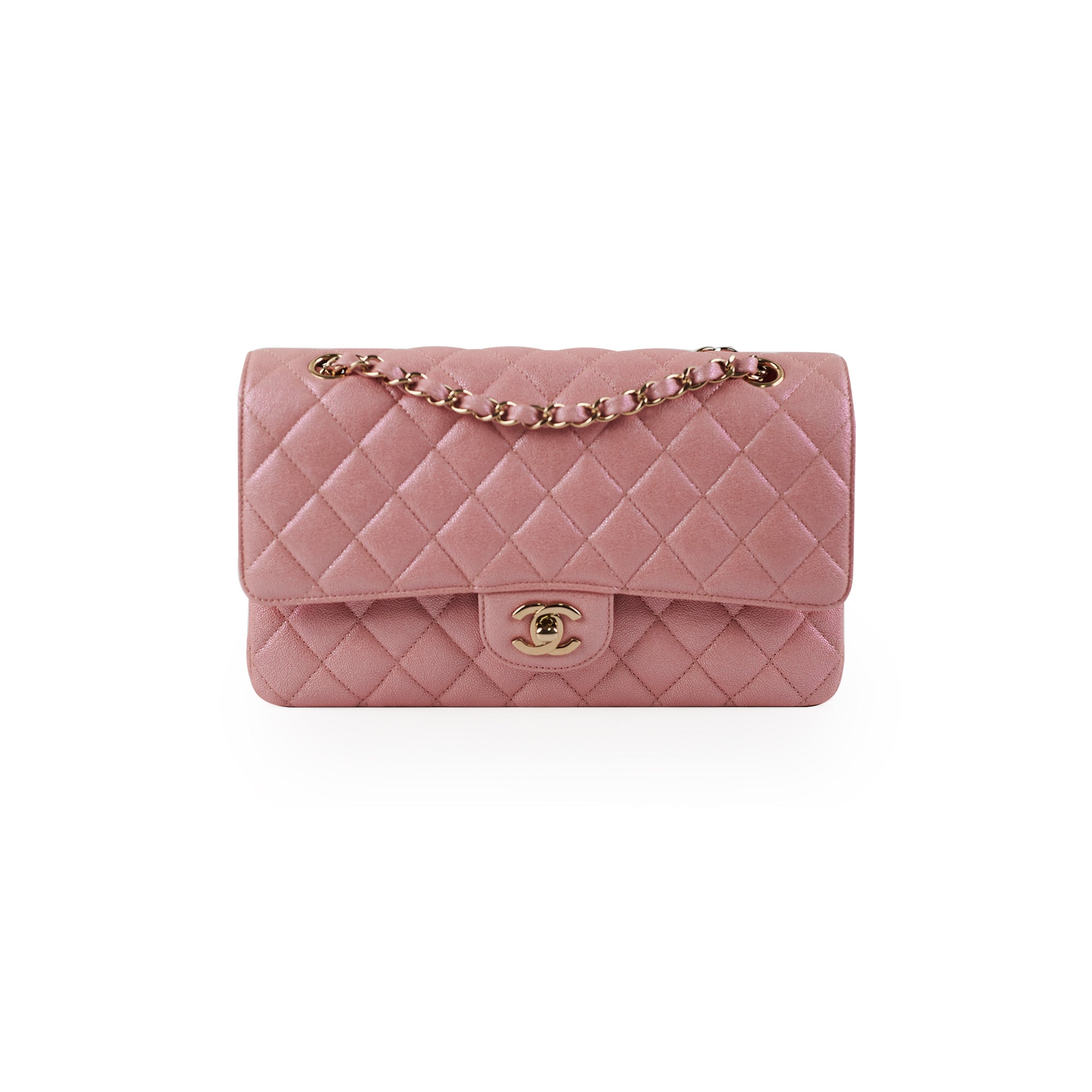 Double Flap Chanel Iridescent Pink Classic Flap Chanel Preloved