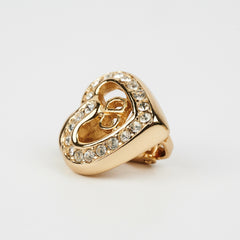 Christian Dior Heart Rhinestone Clip On Earrings Costume Jewellery