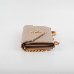 Saint Laurent Classic Cassandre Chain Wallet on Chain WOC Dark Beige Saint Laurent Classic Cassandre Chain Wallet on Chain WOC Dark Beige