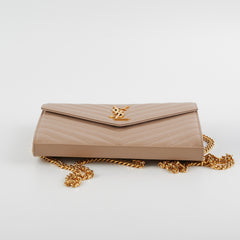 Saint Laurent Classic Cassandre Chain Wallet on Chain WOC Dark Beige Saint Laurent Classic Cassandre Chain Wallet on Chain WOC Dark Beige