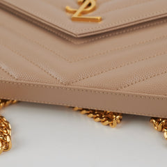 Saint Laurent Classic Cassandre Chain Wallet on Chain WOC Dark Beige Saint Laurent Classic Cassandre Chain Wallet on Chain WOC Dark Beige