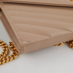 Saint Laurent Classic Cassandre Chain Wallet on Chain WOC Dark Beige Saint Laurent Classic Cassandre Chain Wallet on Chain WOC Dark Beige