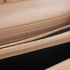 Saint Laurent Classic Cassandre Chain Wallet on Chain WOC Dark Beige Saint Laurent Classic Cassandre Chain Wallet on Chain WOC Dark Beige