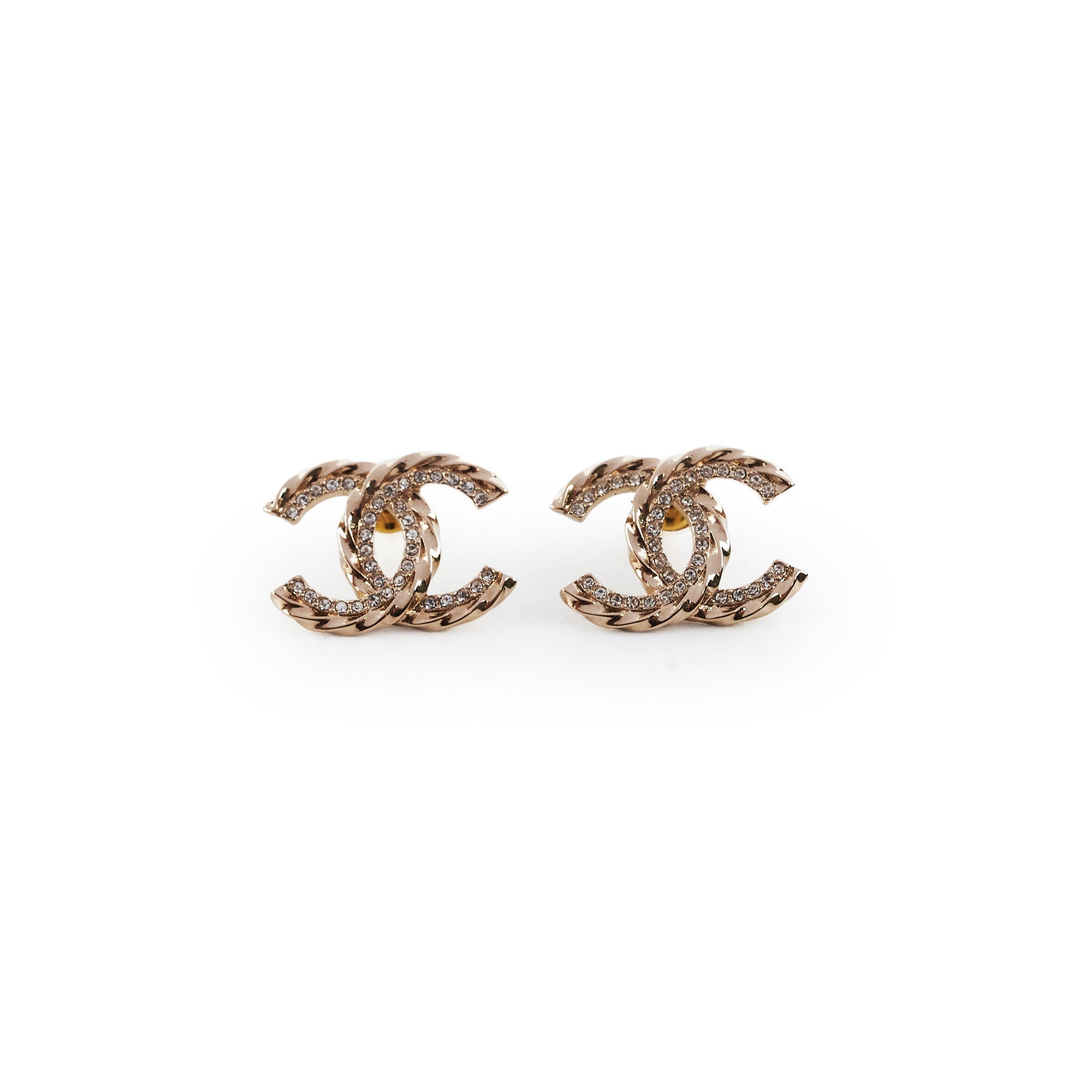 Chanel CC Logo Gold Rhingstone Earrings Costume Jewellery – THE