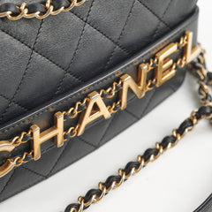 Chanel Logo Enchained Quilted Calfskin Medium Black Flap Bag Chanel Logo Enchained Quilted Calfskin Medium Black Flap Bag