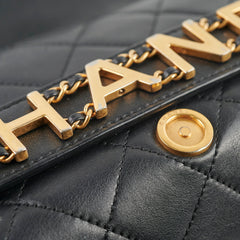 Chanel Logo Enchained Quilted Calfskin Medium Black Flap Bag Chanel Logo Enchained Quilted Calfskin Medium Black Flap Bag