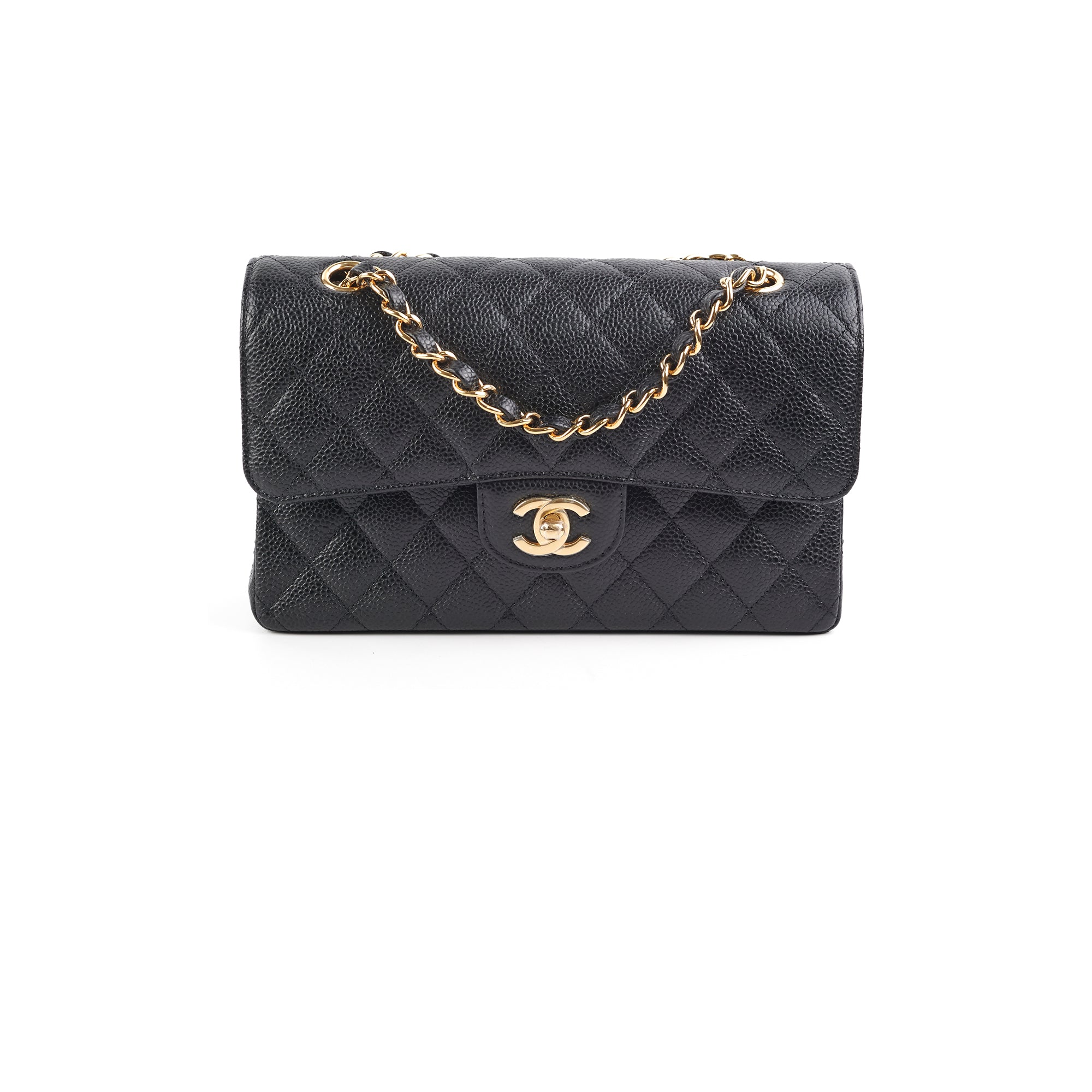 Chanel Classic Flap Small Black Caviar Shoulder Bag (Microchipped