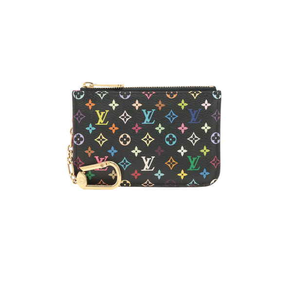 Louis Vuitton Black Monogram Multicolor Key Pouch Pochette Cles Keychain  861264
