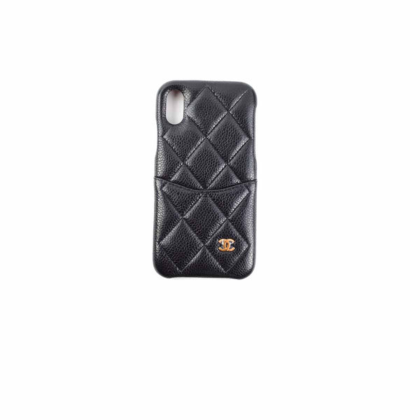 Chanel Black Quilted Caviar Leather iPhone X Case Chanel