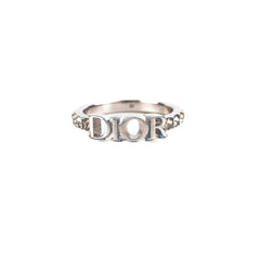 Christian Dior Logo Silver Rhinestone Ring Size M Costume Jewellery