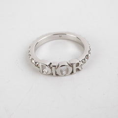 Christian Dior Logo Silver Rhinestone Ring Size M Costume Jewellery