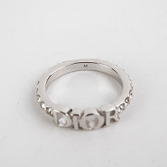 Christian Dior Logo Silver Rhinestone Ring Size M Costume Jewellery