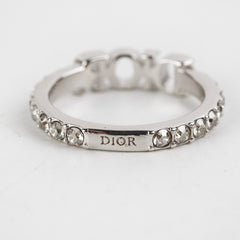 Christian Dior Logo Silver Rhinestone Ring Size M Costume Jewellery