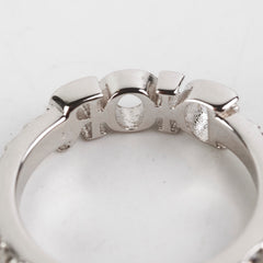 Christian Dior Logo Silver Rhinestone Ring Size M Costume Jewellery