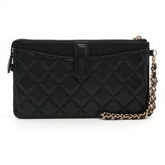 Chanel Quilted Caviar Long Wallet Clutch with Chain Black