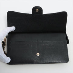 Chanel Quilted Caviar Long Wallet Clutch with Chain Black