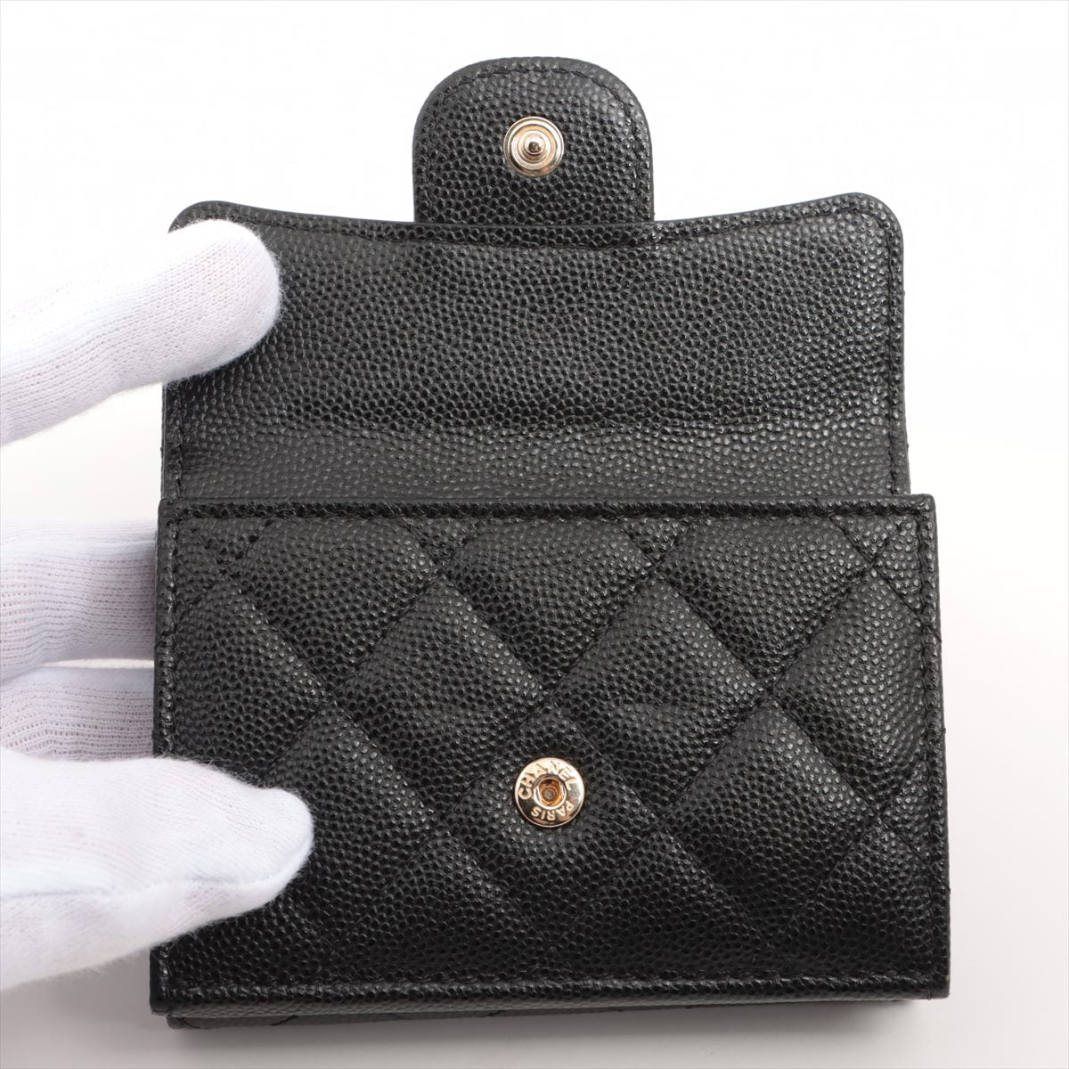 Chanel Tri-Fold Black Caviar Compact Wallet - Main Image