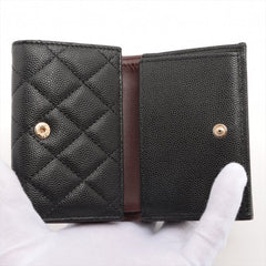Chanel Tri-Fold Black Caviar Compact Wallet