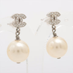 Chanel CC Pearl Drop Earrings Silver (Costume Jewellery)