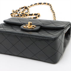 Chanel Mini Vintage Square Single Flap Lambskin 24k Gold Black Bag