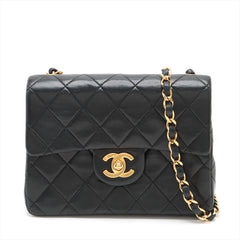 Chanel Mini Vintage Square Single Flap Lambskin 24k Gold Black Bag