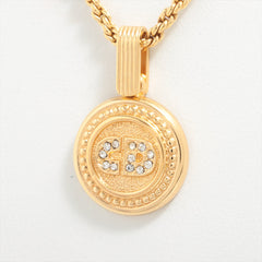 Christian Dior Round Pendant Rhinestone Gold Necklace Costume Jewellery