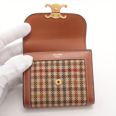 Celine Triomphe Brown Plaid Compact Wallet