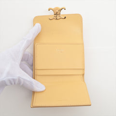 CELINE Triomphe Compact Wallet Coin Purse Leather Compact Wallet Yellow