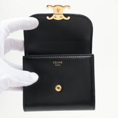 CELINE Triomphe Leather Compact Wallet Black