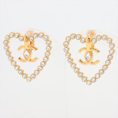 Chanel Coco Heart Rhinestone Gold Clip On Earrings Costume Jewellery 2023