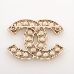 Chanel Coco Logo Pearl Light Gold Brooch Costume Jewellery