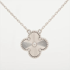 Van Cleef & Arpels Vintage Alhambra White Gold Guilloche Necklace