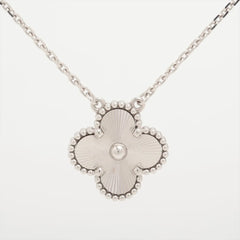 Van Cleef & Arpels Vintage Alhambra White Gold Guilloche Necklace