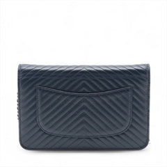 Chanel Chevron Caviar Wallet on Chain Navy