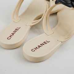 Chanel Camelia Jelly Sandals (Beige/Black) Size 40